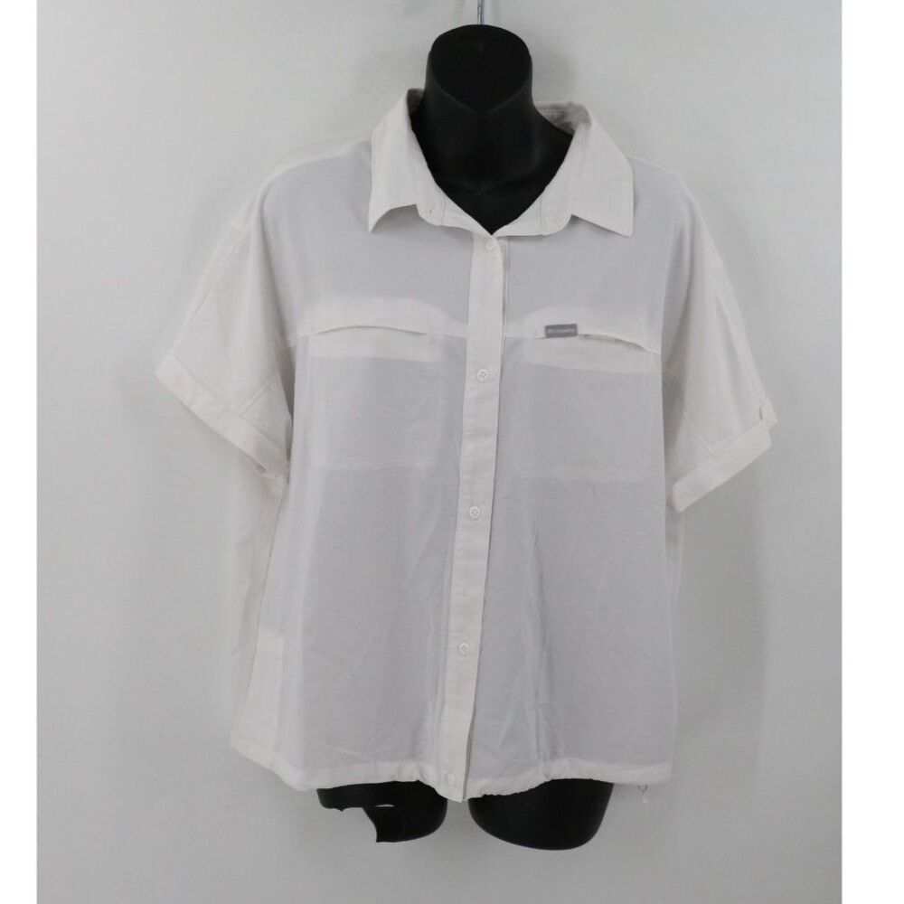 Columbia Womens Boxy White Fishing Shirt Size Large Petite